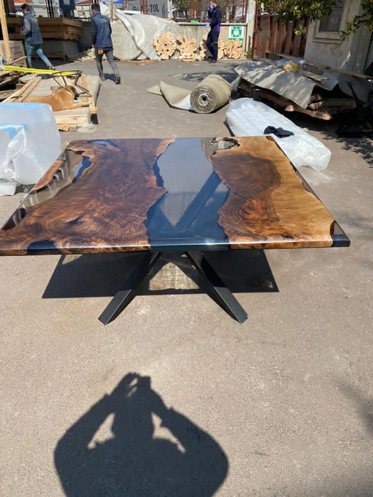 Epoxy Table, Epoxy Dining Table, Walnut Epoxy Table, River Dining Table, Custom 60” x 60” Walnut Smokey Gray Epoxy Table, Order for Sally D