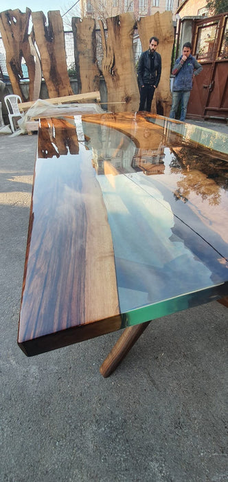 Walnut Dining Table, Epoxy Resin Table, Custom 90” x 46” Table, Epoxy Resin Table, Clear Epoxy Shiny Dining Table Table Order for Ryan