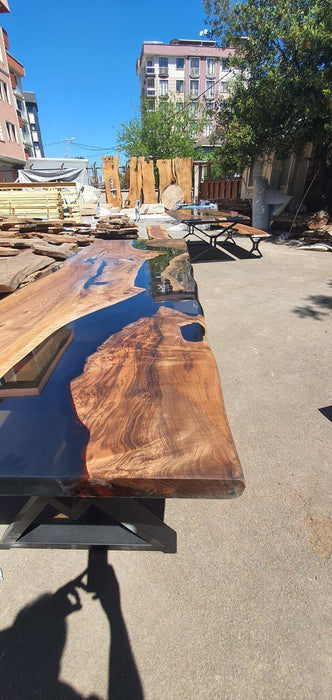 Walnut Dining Table, Clear Epoxy Table, Custom 115” x 36” Walnut Smokey Gray Table, Epoxy River Table, Custom Order for Dave & Vero