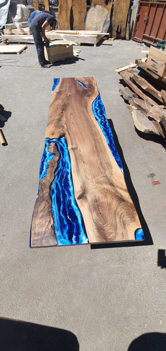 River Table, Custom 90” x 24” Walnut Ocean Blue, Turquoise White Waves Table, Epoxy River Table, Live Edge Table, Custom Order for Lisa Jeff