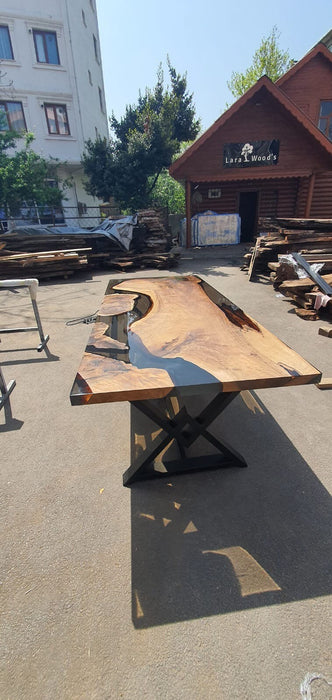 Handmade Epoxy Table, River Table, Custom 98” x 42” Walnut Smokey Gray Table, Epoxy Resin Table, River Dining Table, Order for Csbean