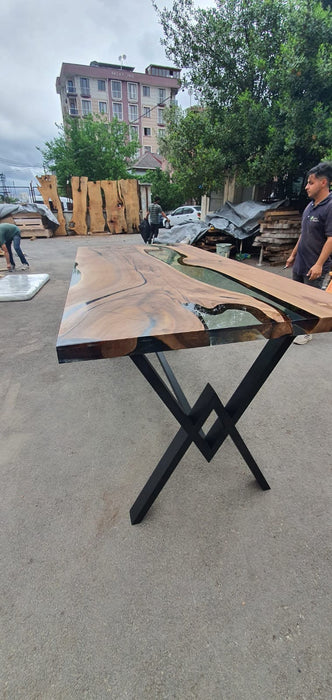 Wooden Table, Live Edge Table, Epoxy Resin Table, Custom 220cm x 100cm Table, Walnut Clear Epoxy Table, River Dining Table, Order for Keith