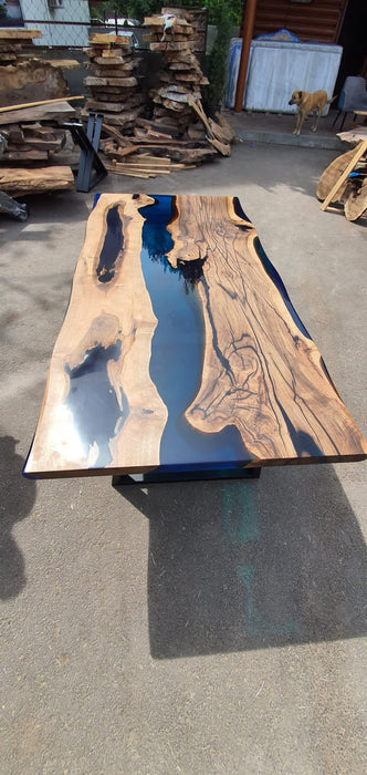 Walnut Dining Table, Custom 84” x 40” Walnut Blue, Turquoise, Green Table, Epoxy Dining Table, Live Edge Table, Custom Order for Billy