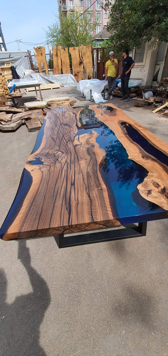 Walnut Dining Table, Custom 84” x 40” Walnut Blue, Turquoise, Green Table, Epoxy Dining Table, Live Edge Table, Custom Order for Billy