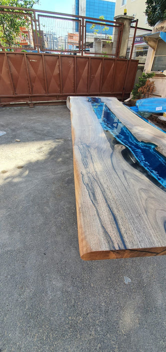 Live Edge Table, Custom 92” x 28” Walnut Wood Blue and White Table, Epoxy Table, River Table, Handmade Epoxy Table, Custom for Bernda