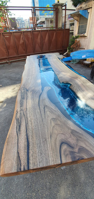 Live Edge Table, Custom 92” x 28” Walnut Wood Blue and White Table, Epoxy Table, River Table, Handmade Epoxy Table, Custom for Bernda