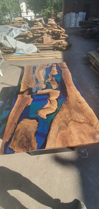 Handmade Epoxy Table, Custom 72” x 40” Walnut Blue, Turquoise, Green Table, Epoxy Dining Table, Live Edge Table, Custom Order for Tara