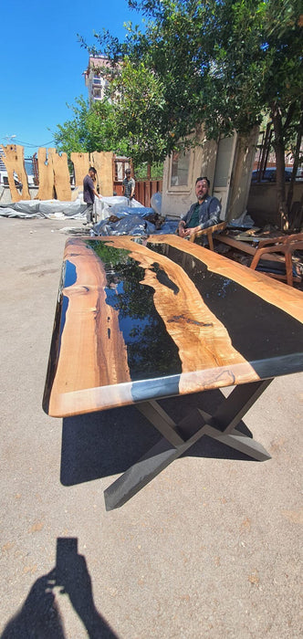 Walnut Dining Table, Custom 72” x 36” Wood Black Table, Epoxy Dining Table, Live Edge Table, Custom Order Nick P