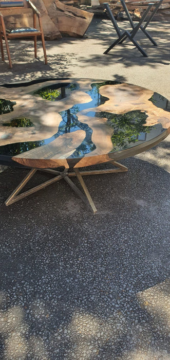 Epoxy Coffee Table, Epoxy Resin Table, Live Edge Table, Custom 48” Diameter Round Walnut Table, Epoxy Table, Custom  Order for Michele