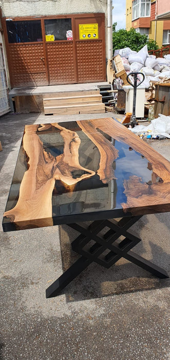 Live Edge Table, Epoxy Dining Table, Epoxy Resin Table, Custom 90” x 43” Walnut Smokey Gray Table, Epoxy River Table, Order for Paula