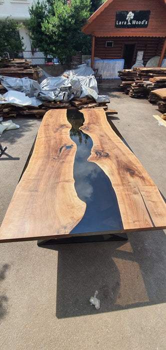 Walnut Dining Table, Epoxy Table, Epoxy Dining Table, Epoxy River Table, Custom 115” x 51” Smokey Epoxy River Table, Order for Simone M