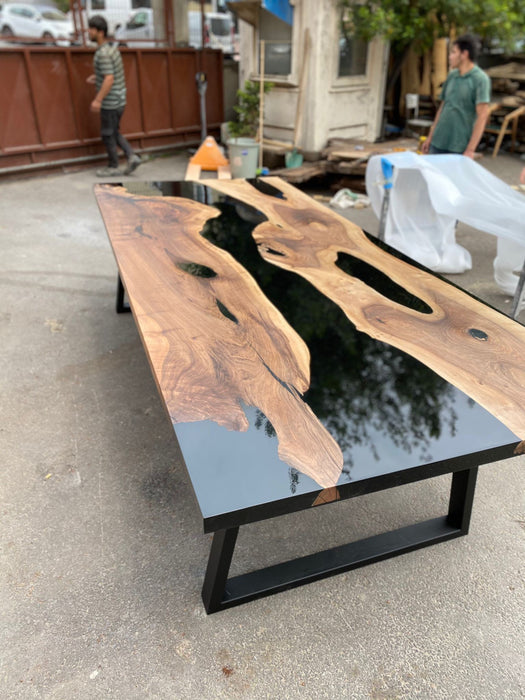 Custom Epoxy Resin Table, Custom 112” x 48" Black Epoxy Table, River Table, Live Edge Table, Custom Order for Steve