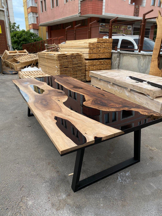 Custom Epoxy Resin Table, Custom 112” x 48" Black Epoxy Table, River Table, Live Edge Table, Custom Order for Steve