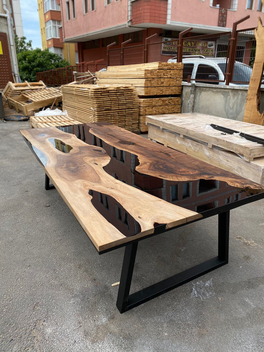 Custom Epoxy Resin Table, Custom 112” x 48" Black Epoxy Table, River Table, Live Edge Table, Custom Order for Steve