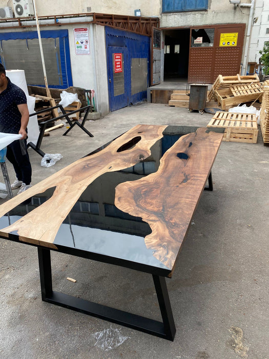 Custom Epoxy Resin Table, Custom 112” x 48" Black Epoxy Table, River Table, Live Edge Table, Custom Order for Steve