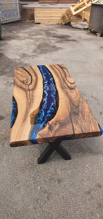 Live Edge Table, Epoxy Coffee Table, Custom 48” x 24” Walnut Ocean Blue, Turquoise White Waves, Epoxy River Coffee Table, Order for Leshea
