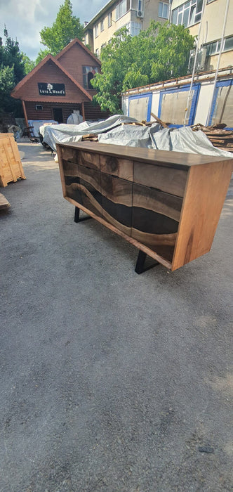 Custom Credenza, 72” x 18” x 36” Wood Epoxy Resin Credenza, Walnut Epoxy, Epoxy Accent Cabinet, Epoxy Credenza for Monterrey2