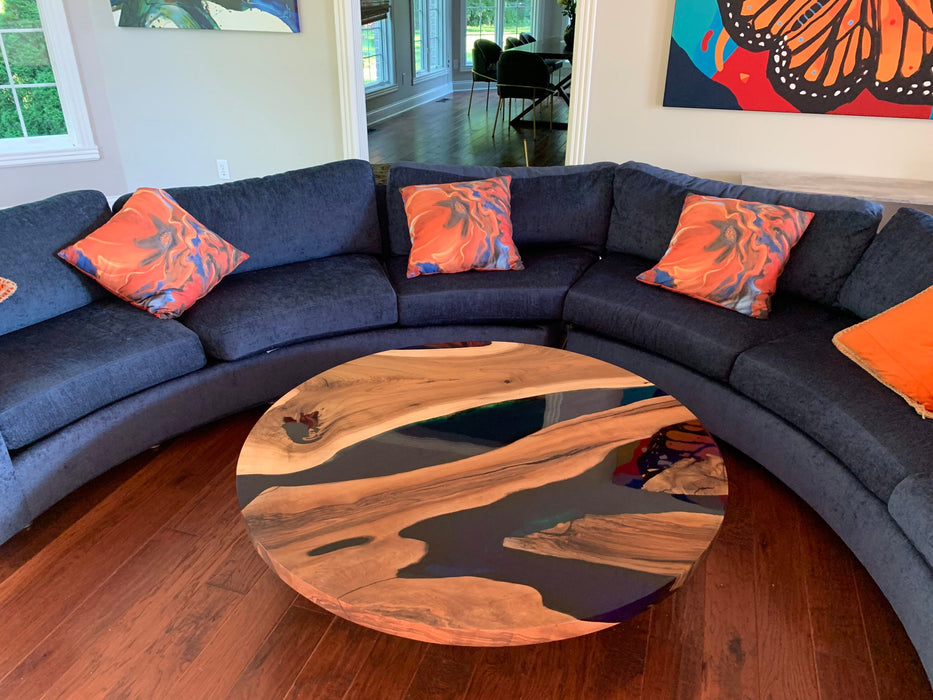 Epoxy Coffee Table, Epoxy Coffee Table, Custom 48” Diameter Round Waln ...
