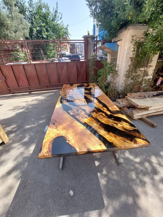 Olive Wood Epoxy Table, Custom 100” x 43” Olive Wood Table, Shiny Black Epoxy Table, Live Edge Table, Custom Order for Marc G
