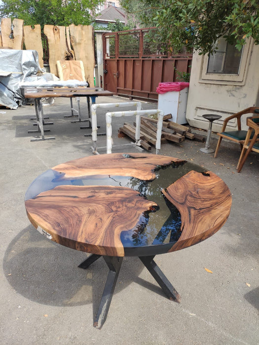 Epoxy Coffee Table, Epoxy Dining Table, Epoxy Resin Table, Custom 46” Diameter Round Walnut Wood Smokey Gray Epoxy Table Order for Sundarkia