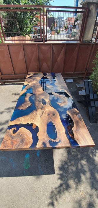 Epoxy Resin Table, Live Edge Table, Custom 80” x 46” Walnut Blue, Turquoise, Green Epoxy Table, Epoxy Dining Table, Custom Order for Yuan