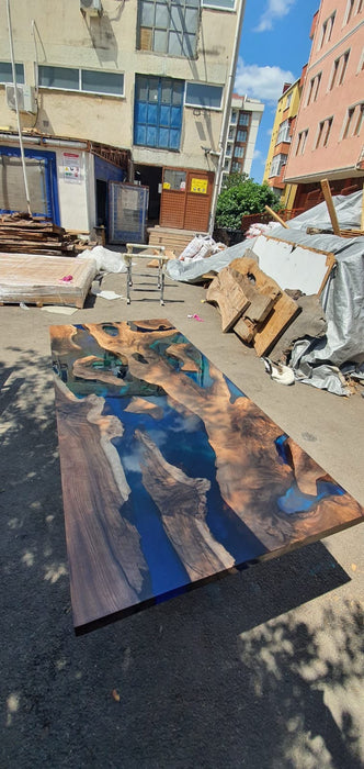 Walnut Dining Table, Custom 78” x 36” Walnut Blue, Turquoise, Green Table, Epoxy Dining Table, Live Edge Table, Custom for Christina B