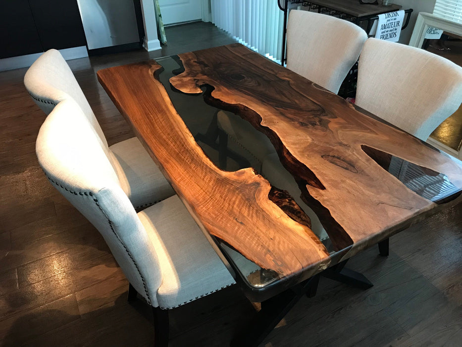 Live Edge Table, Epoxy Table, Epoxy Dining Table, Walnut Epoxy River Table, Custom 65” x 36”  Smokey Gray River Table, Order for Yema