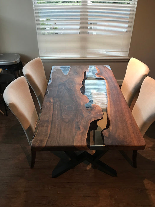 Live Edge Table, Epoxy Table, Epoxy Dining Table, Walnut Epoxy River Table, Custom 65” x 36”  Smokey Gray River Table, Order for Yema