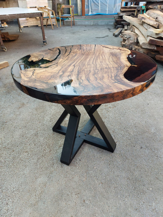 Epoxy Round Table, Epoxy Dining Table, Walnut Epoxy River Table