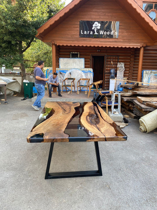 Live Edge Table, Clear Epoxy Table, Custom 75” x 42” Walnut Smokey Gray Table, Epoxy River Table, Epoxy Resin Table,  Order for Angela E