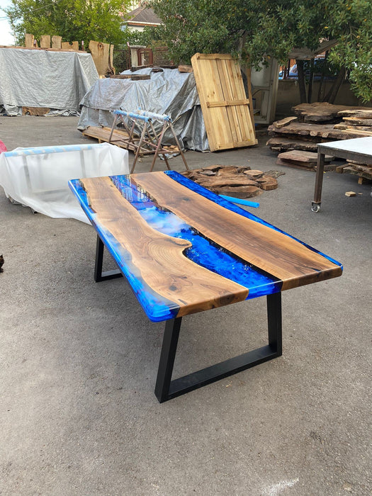 Walnut Dining Table, Custom 80” x 36” Walnut Ocean Blue, Turquoise White Waves Epoxy Table, Epoxy River Table, Custom Order for Ron P