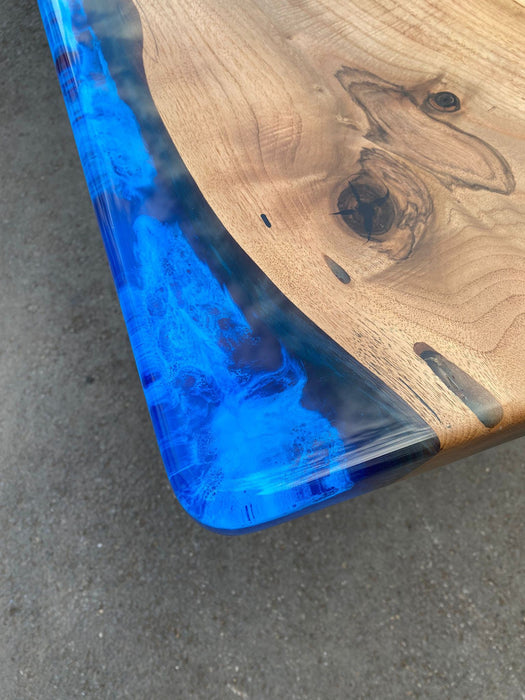 Walnut Dining Table, Custom 80” x 36” Walnut Ocean Blue, Turquoise White Waves Epoxy Table, Epoxy River Table, Custom Order for Ron P