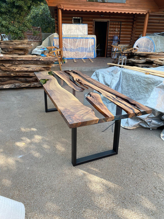 Walnut Dining Table, Custom 96” x 39.5” Walnut Wood Table, Clear Epoxy Table, River Table, Live Edge Table, Custom  Order for Beatriz