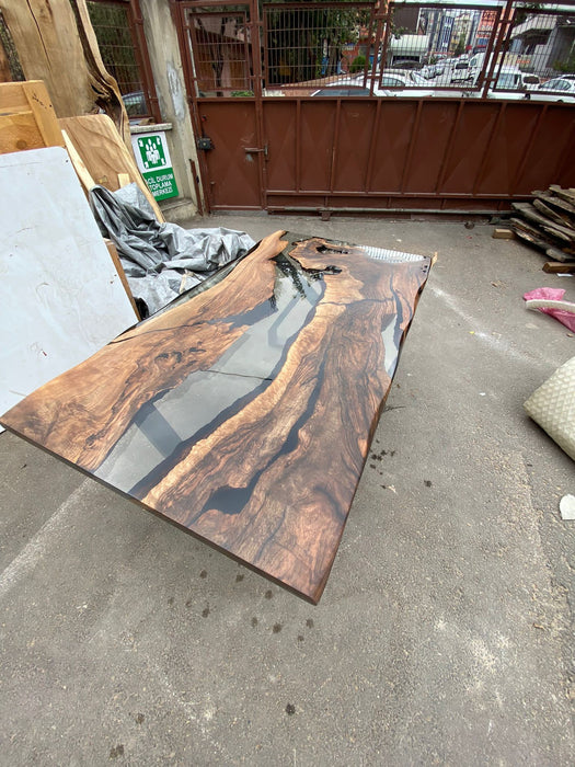 Live Edge Table, River Table, Clear Epoxy Table, Custom 72” x 40" Walnut Smokey Gray Table, Epoxy River Table, Custom Order for Oluchi