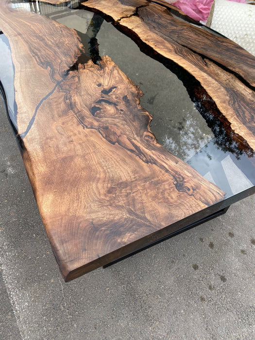 Live Edge Table, River Table, Clear Epoxy Table, Custom 72” x 40" Walnut Smokey Gray Table, Epoxy River Table, Custom Order for Oluchi