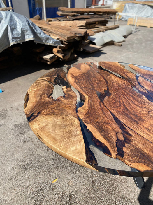 Round Dining Table, Custom 72” Diameter Round Table, Walnut Clear Epoxy Table, Epoxy Resin Table, Custom Order for Taylor M
