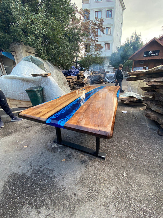 Epoxy Dining Table, Epoxy Resin Table, Custom 96” x 42” Walnut Ocean and Royal Blue, Turquoise White Waves Epoxy Table, Order for Rachele