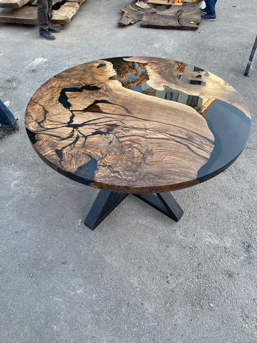 Epoxy Resin Coffee Table, Custom 40” Diameter Round Table, Aesthetic Black Epoxy Table for Tinabear