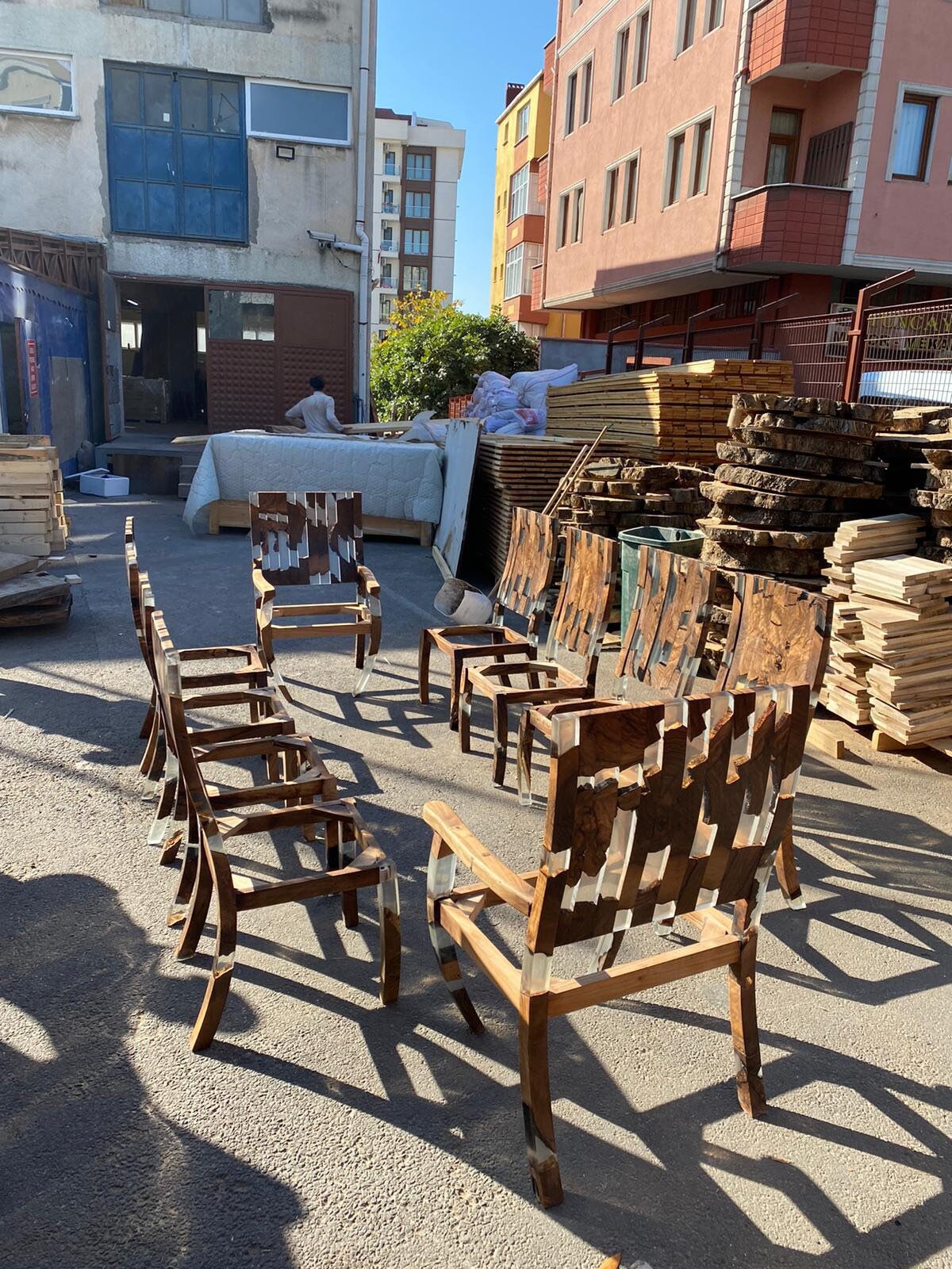 Walnut Epoxy Chair, Handmade Epoxy Resin Dining Room Wooden Chair