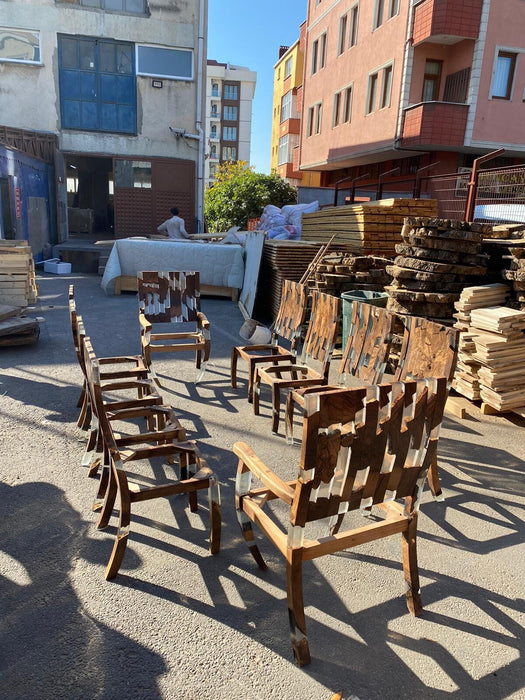 Walnut Epoxy Chair, Handmade Epoxy Resin Dining Room Wooden Chair