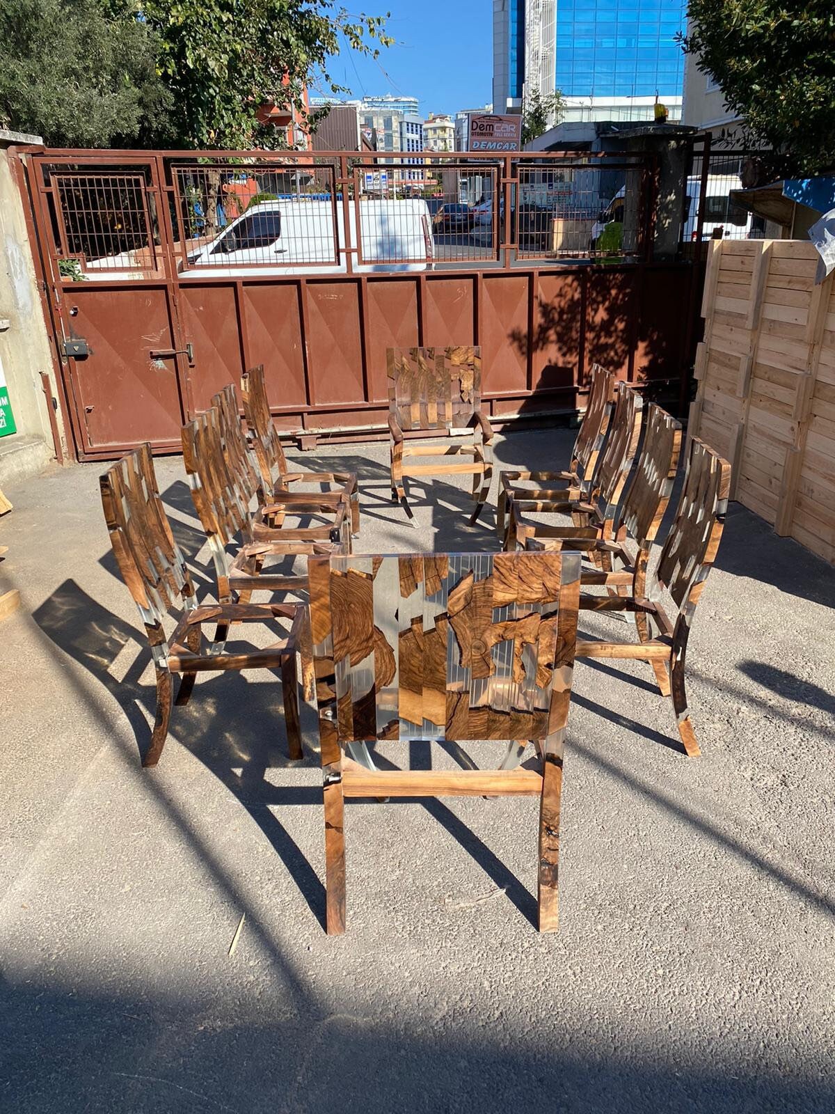 Walnut Epoxy Chair, Handmade Epoxy Resin Dining Room Wooden Chair
