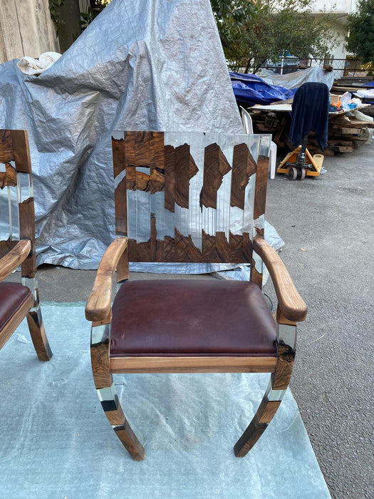 Walnut Epoxy Chair, Handmade Epoxy Resin Dining Room Wooden Chair