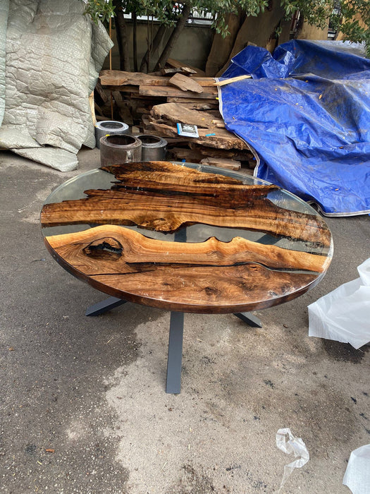 Round Dining Table, Epoxy Table, Epoxy Dining Table, Custom 65” Diameter Round Table, Walnut Wood Table, Shiny Clear Epoxy Table Order Tampa