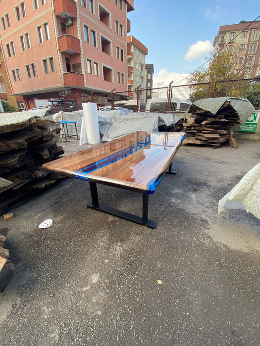 Epoxy Dining Table, Epoxy Resin Table, Custom 96” x 42” Walnut Ocean and Royal Blue, Turquoise White Waves Epoxy Table, Order for Rachele