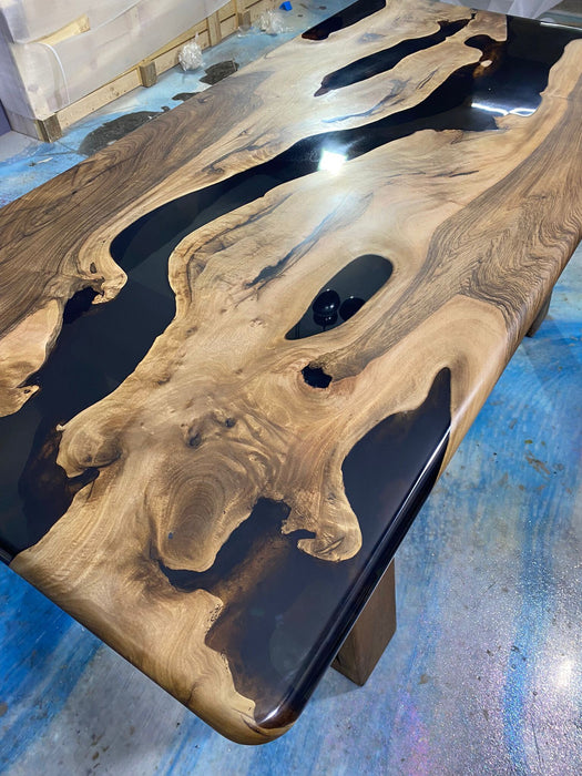 Epoxy Table, Epoxy Dining Table, Custom 78” x 38” Walnut Smokey Gray Table, Epoxy River Table, Live Edge Table, Custom  Order for Andrea F