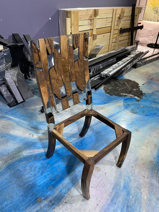 Walnut Epoxy Chair, Handmade Epoxy Resin Dining Room Wooden Chair