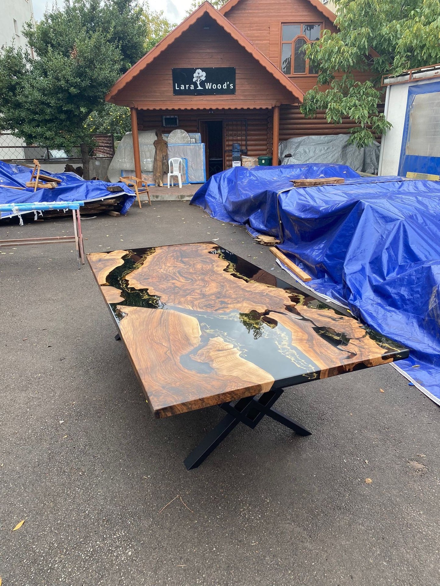 Custom 108” x 48" Gold Leaf Table, Walnut Black Table, Epoxy Resin Table, River Table, Made to Order Custom for Stella 2