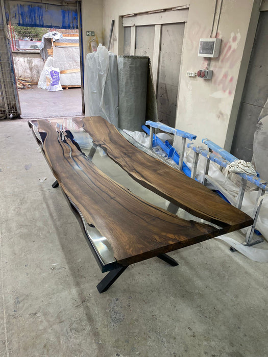 Walnut Dining Epoxy Table, Epoxy Dining Table, Custom 115” x 40” Walnut Table, Clear Epoxy Table, River Table, Custom Order for Suzzli