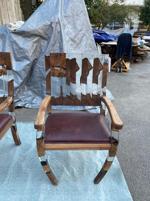 Walnut Epoxy Chair, Handmade Epoxy Resin Dining Room Wooden Chair