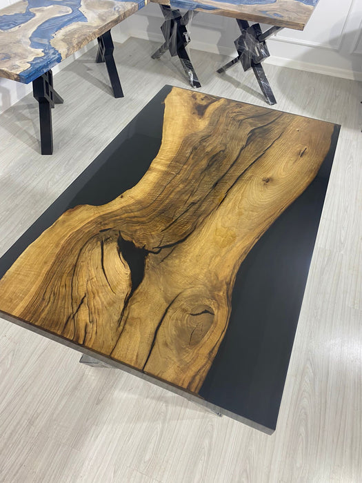 Epoxy Table, Epoxy Dining Table, Walnut Epoxy River Table, Custom 57” x 34” Walnut Table, Wood Black Epoxy Table, Custom Order for Jill